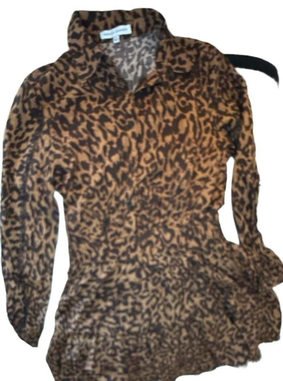Rebecca Minkoff Leopard Print Long Sleeve Mini Shirt Dress Size S